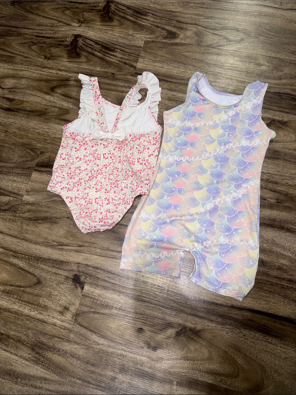 Girls' Pink Floral Ruffle One-Piece Swimsuit & Pastel Mermaid Romper Set